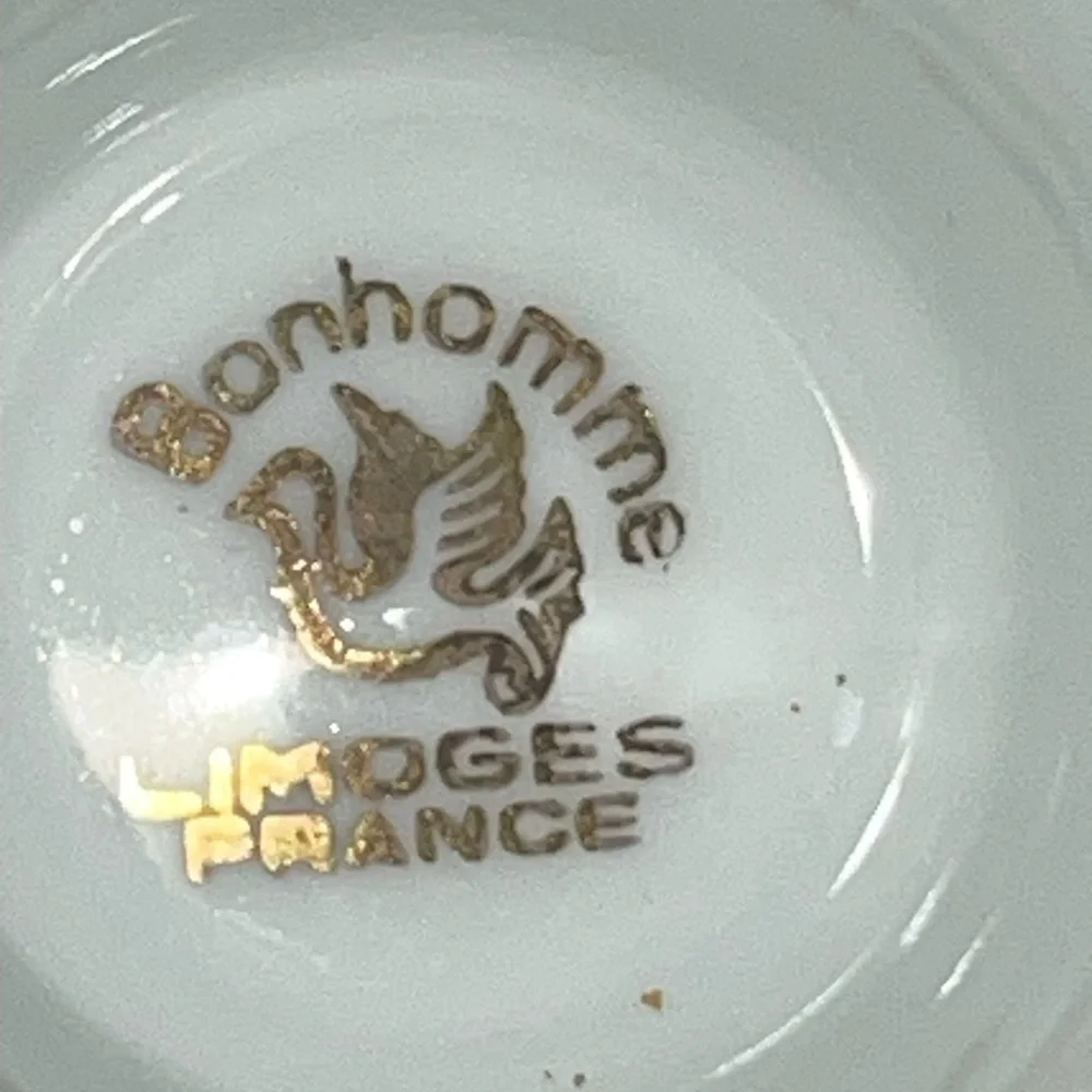 Pair Bonhomme Limoges France Goblets or Bud Vases Porcelain Floral Gold Trim